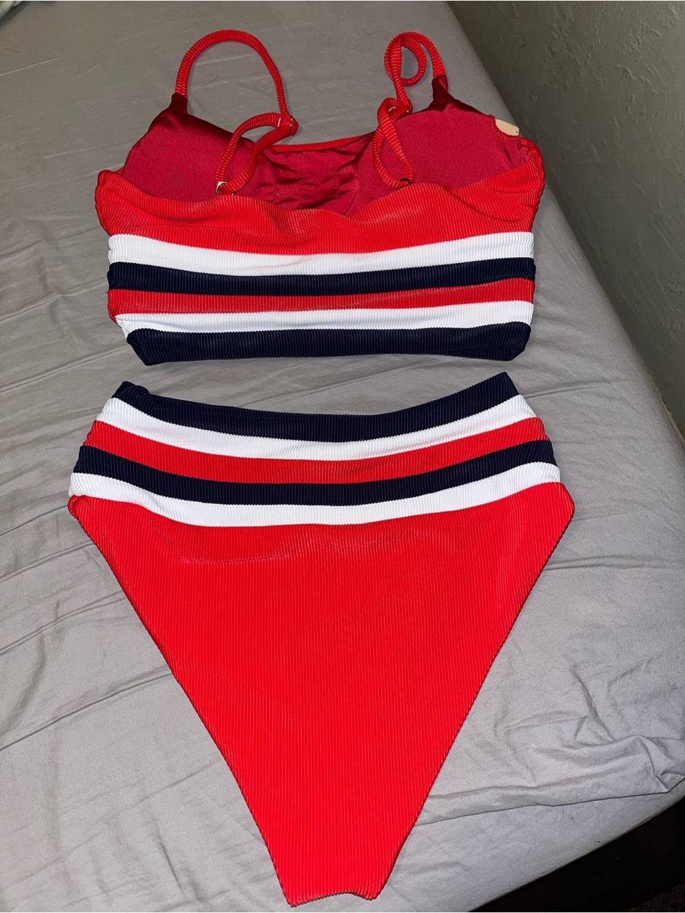 Small Victoria's Secret Red, White & Navy Striped High-Waist Bikini